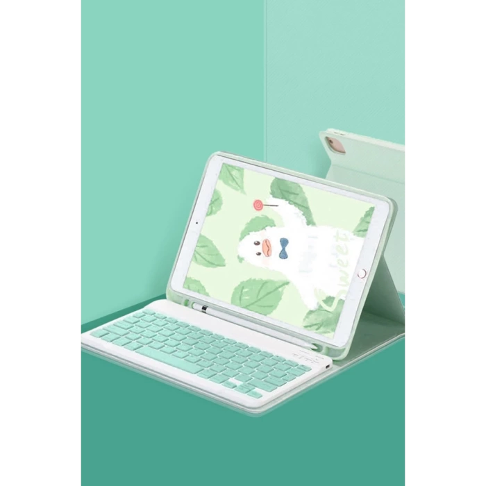 Newface iPad 10.2 (9.nesil) Kılıf KC01 Smart Klavyeli Tablet Kılıfı - Açık Yeşil