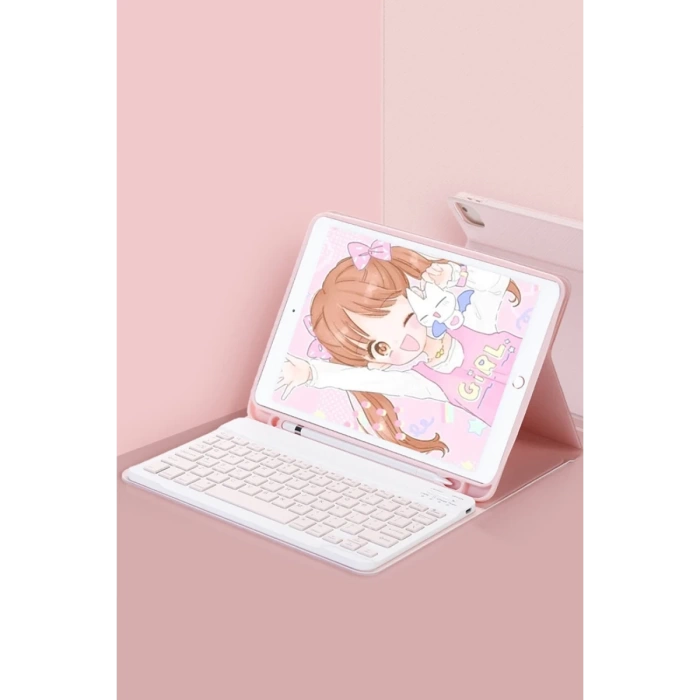 Newface iPad 5 Air 9.7 Kılıf KC01 Smart Klavyeli Tablet Kılıfı - Pembe