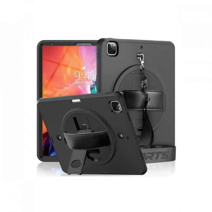 Newface iPad Pro 12.9 (2021) Kılıf Strap-C Otterbox Tablet Kapak - Siyah
