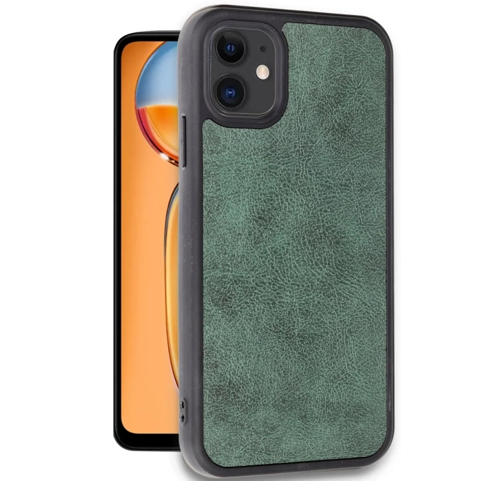 Newface iPhone 11 Kılıf Aras Deri Kapak - Koyu Yeşil