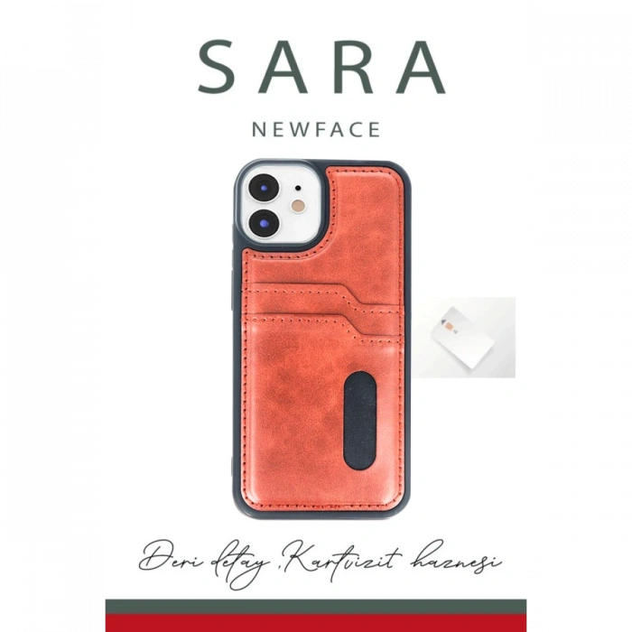 Newface iPhone 11 Kılıf Sara Kartvizitli Deri Kılıf