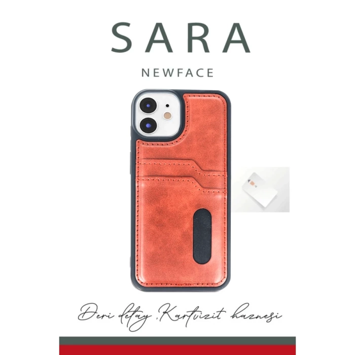 Newface iPhone 11 Kılıf Sara Kartvizitli Deri Kılıf