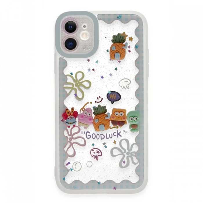 Newface iPhone 11 Kılıf Sweet Desenli Silikon Kapak - Açık Mavi