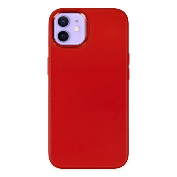 Newface iPhone 12 Kılıf Asya Deri Silikon - Kırmızı