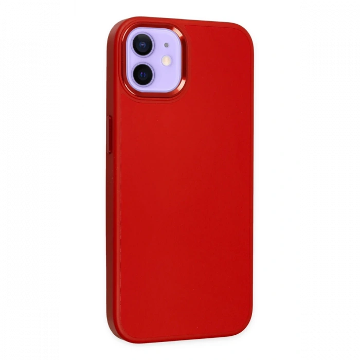 Newface iPhone 12 Kılıf Asya Deri Silikon - Kırmızı