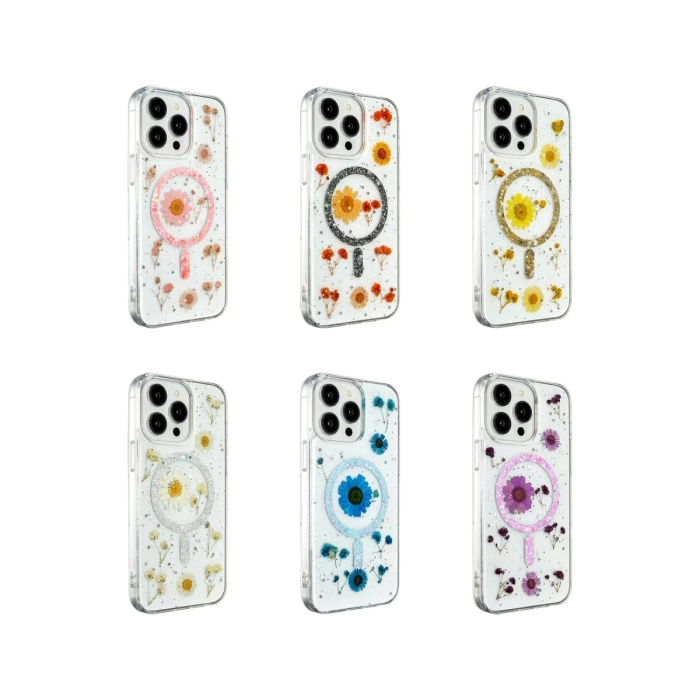 Newface iPhone 12 Kılıf Daisy Simli Magsafe Kapak - Mavi