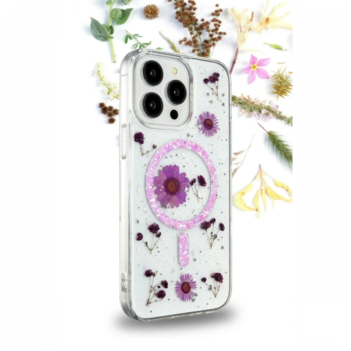 Newface iPhone 12 Kılıf Daisy Simli Magsafe Kapak - Mavi