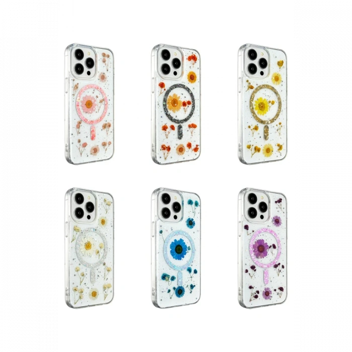 Newface iPhone 12 Kılıf Daisy Simli Magsafe Kapak - Siyah