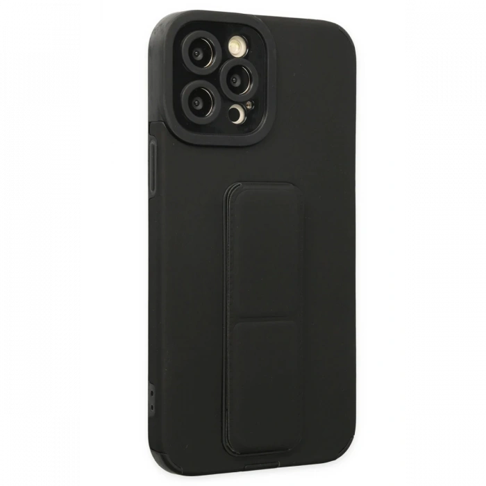 iPhone 12 Pro Kılıf Mega Standlı Silikon - Siyah