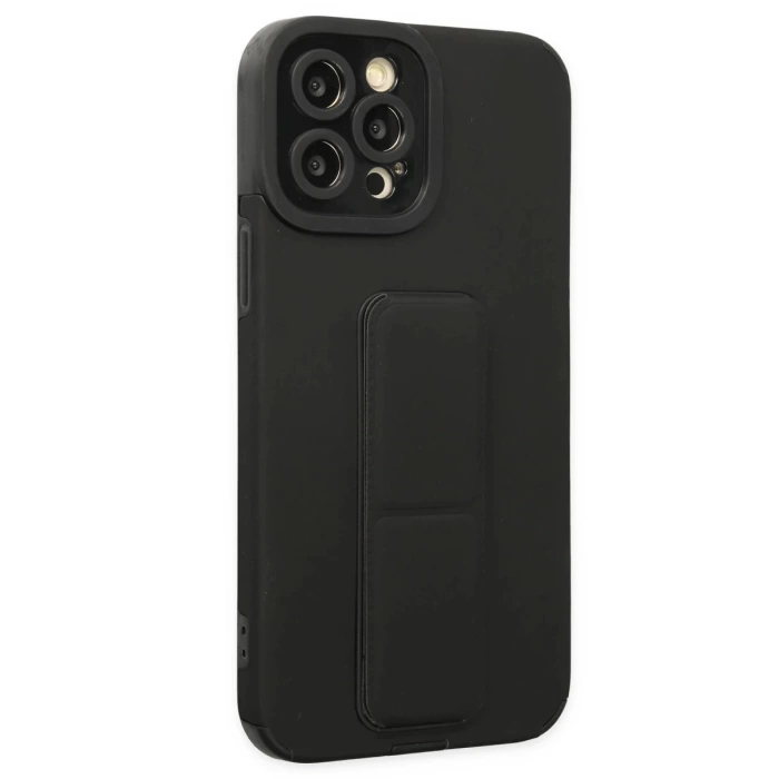 Newface iPhone 12 Pro Kılıf Mega Standlı Silikon - Siyah