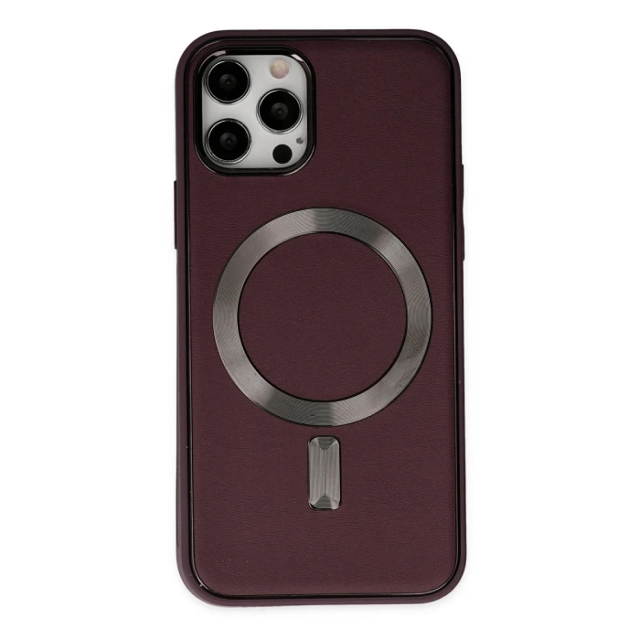 Newface iPhone 12 Pro Max Kılıf Coco Deri Magneticsafe Silikon