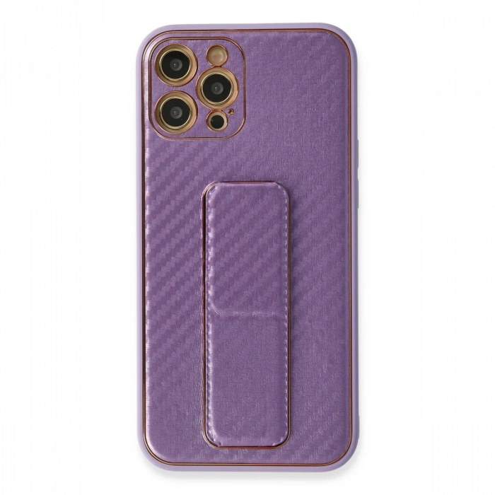 Newface iPhone 12 Pro Max Kılıf Coco Karbon Standlı Kapak