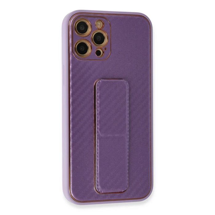 Newface iPhone 12 Pro Max Kılıf Coco Karbon Standlı Kapak