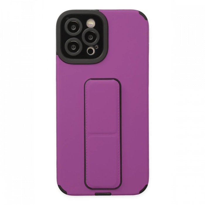 Newface iPhone 12 Pro Max Kılıf Mega Standlı Silikon - Mor