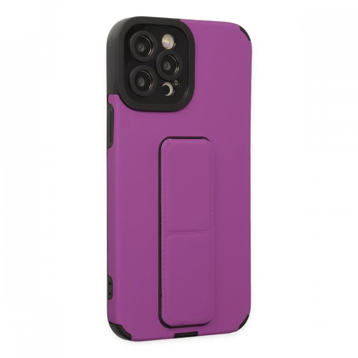 Newface iPhone 12 Pro Max Kılıf Mega Standlı Silikon - Mor