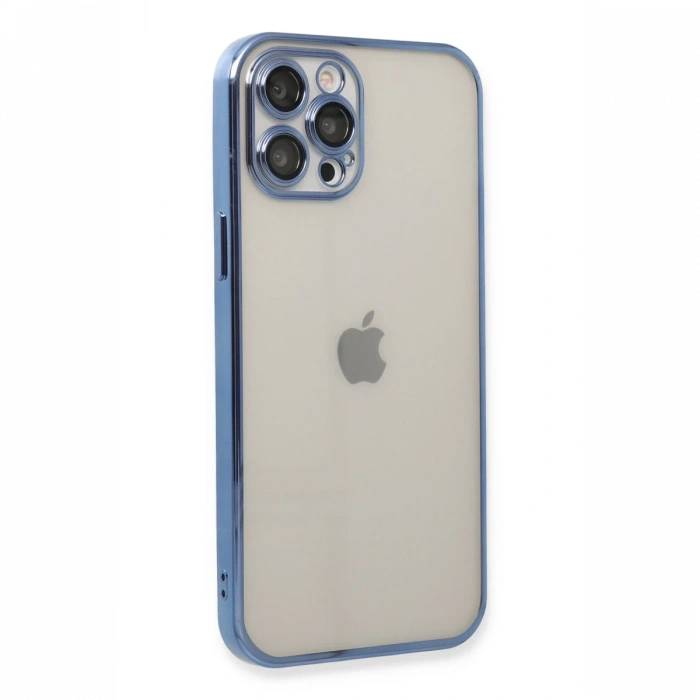 Newface iPhone 12 Pro Max Kılıf Razer Lensli Silikon - Açık Mavi