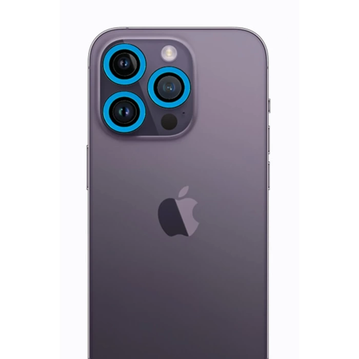 Newface iPhone 12 Pro Max Neon Fosforlu Kamera Lens - Mavi