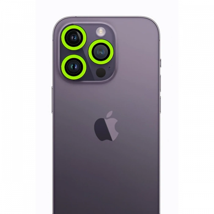 Newface iPhone 12 Pro Max Neon Fosforlu Kamera Lens - Yeşil