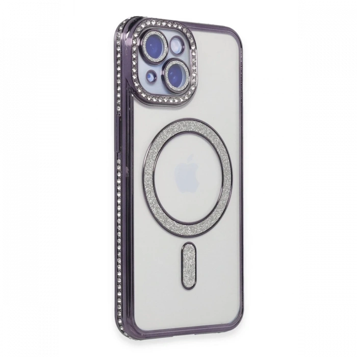 Newface iPhone 13 Kılıf Joke Simli Magneticsafe Kılıf - Derin Mor