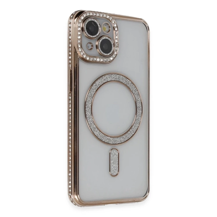 Newface iPhone 13 Kılıf Joke Simli Magneticsafe Kılıf - Gold