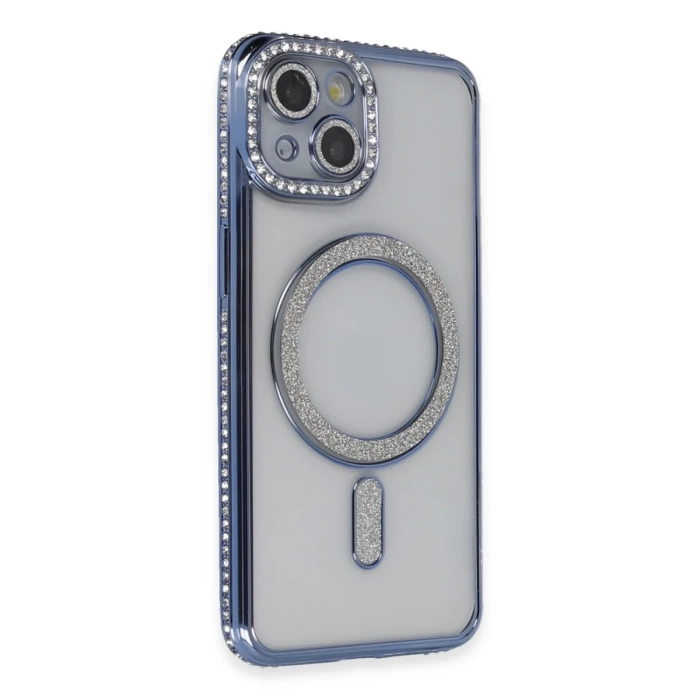 Newface iPhone 13 Kılıf Joke Simli Magneticsafe Kılıf - Mavi