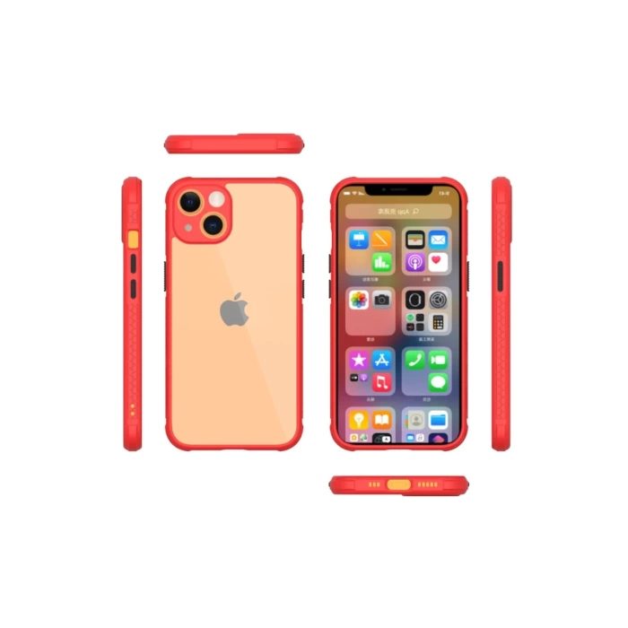 Newface iPhone 13 Kılıf Miami Şeffaf Silikon - Kırmızı