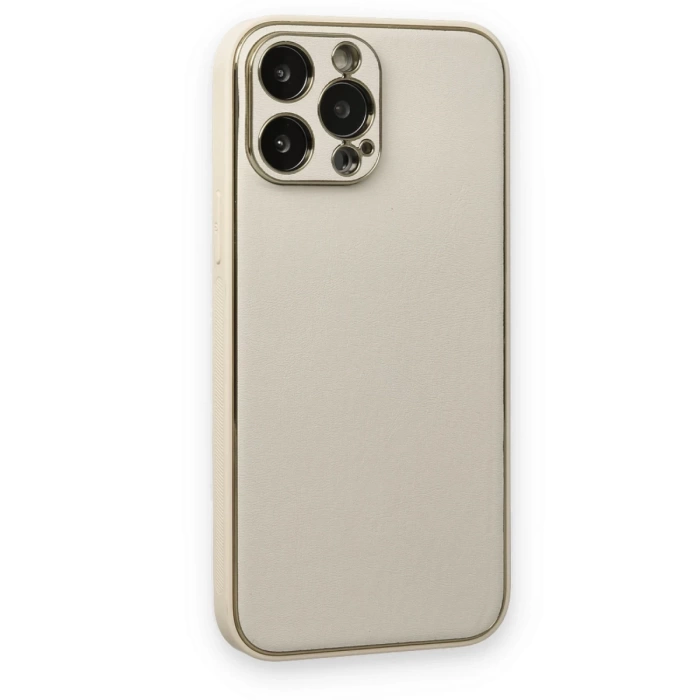 Newface iPhone 13 Pro Kılıf Coco Deri Silikon Kapak - Beyaz