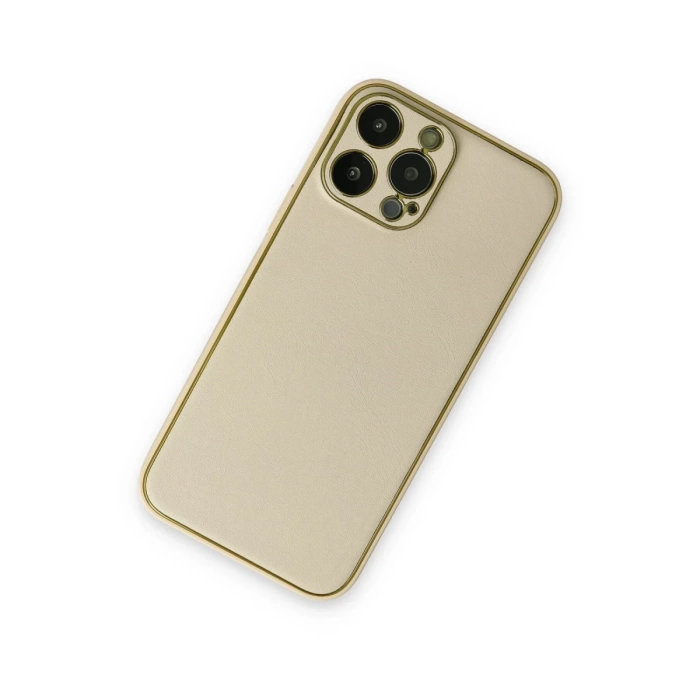 Newface iPhone 13 Pro Kılıf Coco Deri Silikon Kapak - Gold