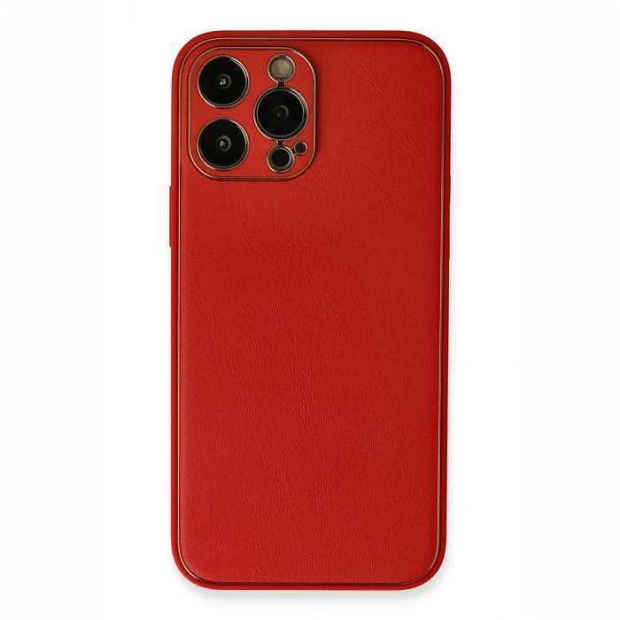Newface iPhone 13 Pro Kılıf Coco Deri Silikon Kapak - Kırmızı