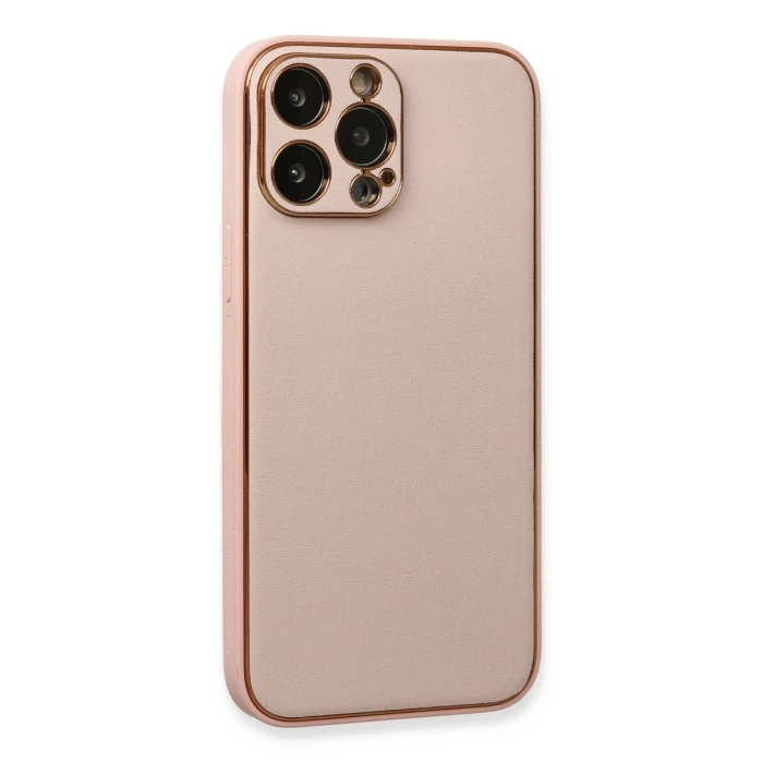 Newface iPhone 13 Pro Kılıf Coco Deri Silikon Kapak - Pembe