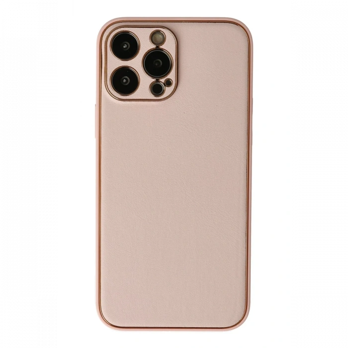 Newface iPhone 13 Pro Kılıf Coco Deri Silikon Kapak - Pudra