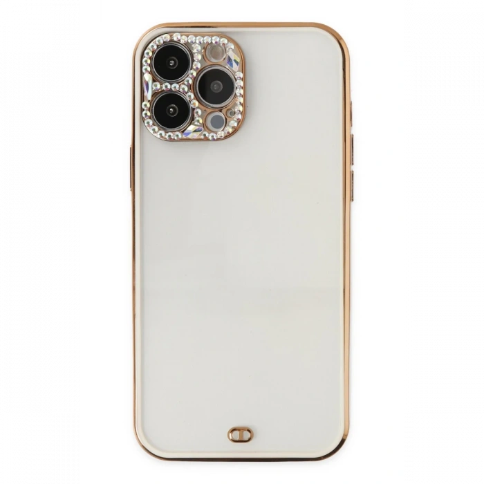 Newface iPhone 13 Pro Kılıf Liva Taşlı Silikon - Beyaz