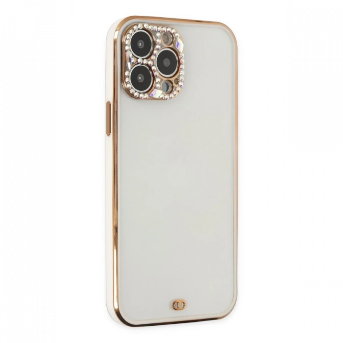 Newface iPhone 13 Pro Kılıf Liva Taşlı Silikon - Beyaz