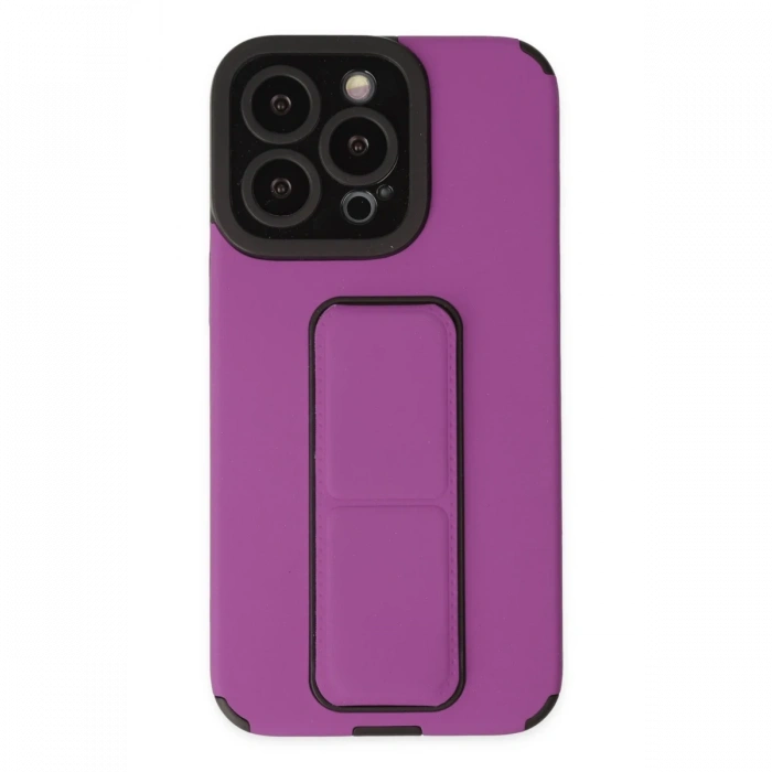 Newface iPhone 13 Pro Kılıf Mega Standlı Silikon - Mor