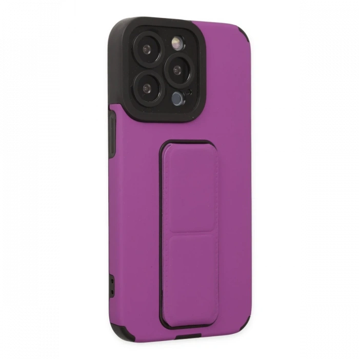 Newface iPhone 13 Pro Kılıf Mega Standlı Silikon - Mor