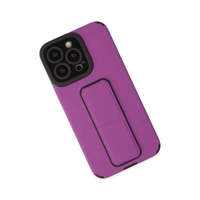 Newface iPhone 13 Pro Kılıf Mega Standlı Silikon - Mor
