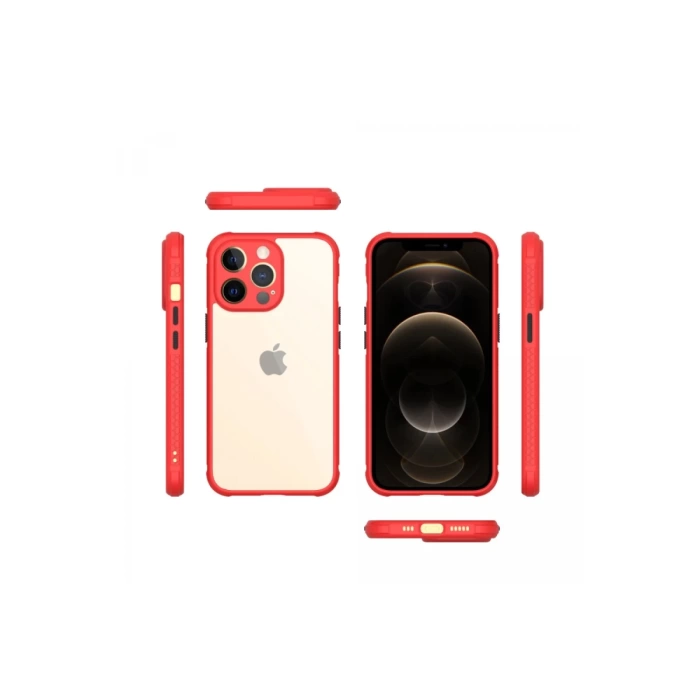 Newface iPhone 13 Pro Kılıf Miami Şeffaf Silikon - Kırmızı