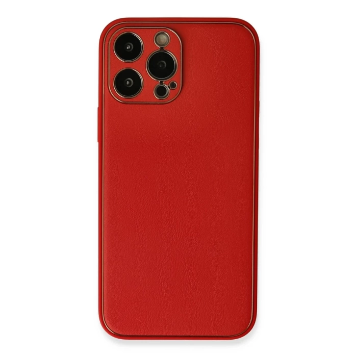 Newface iPhone 13 Pro Max Kılıf Coco Deri Silikon Kapak - Kırmızı