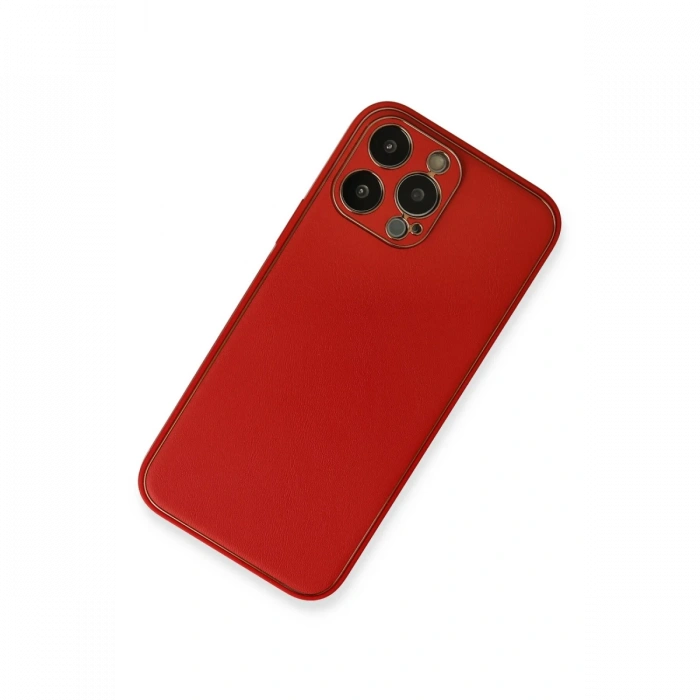 Newface iPhone 13 Pro Max Kılıf Coco Deri Silikon Kapak - Kırmızı
