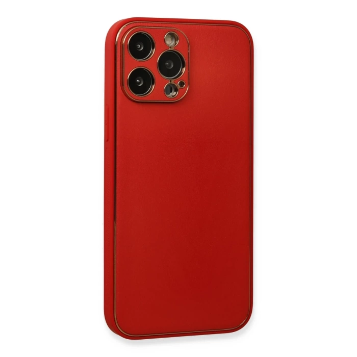 Newface iPhone 13 Pro Max Kılıf Coco Deri Silikon Kapak - Kırmızı