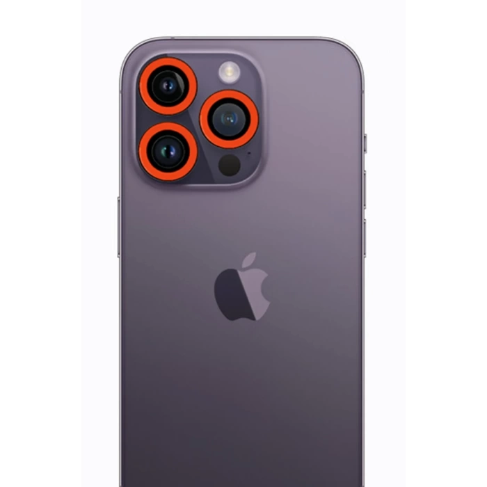 Newface iPhone 13 Pro Max Neon Fosforlu Kamera Lens - Turuncu