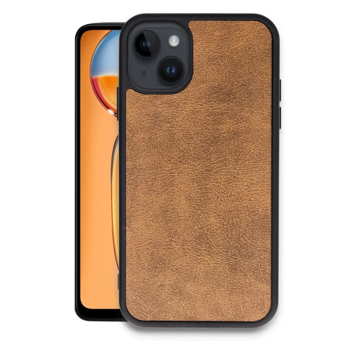 Newface iPhone 14 Kılıf Aras Deri Kapak - Taba