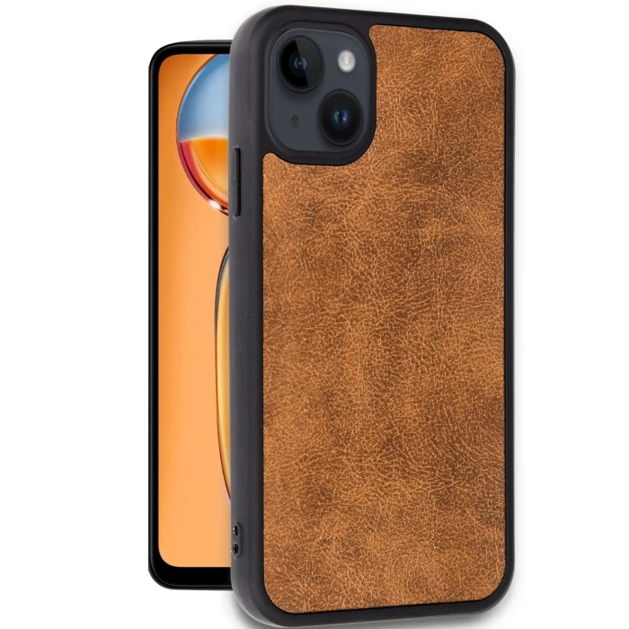 Newface iPhone 14 Kılıf Aras Deri Kapak - Taba