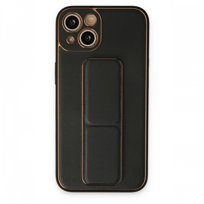 Newface iPhone 14 Kılıf Coco Deri Standlı Kapak - Siyah