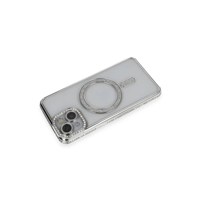 Newface iPhone 14 Kılıf Joke Simli Magneticsafe Kılıf - Gümüş