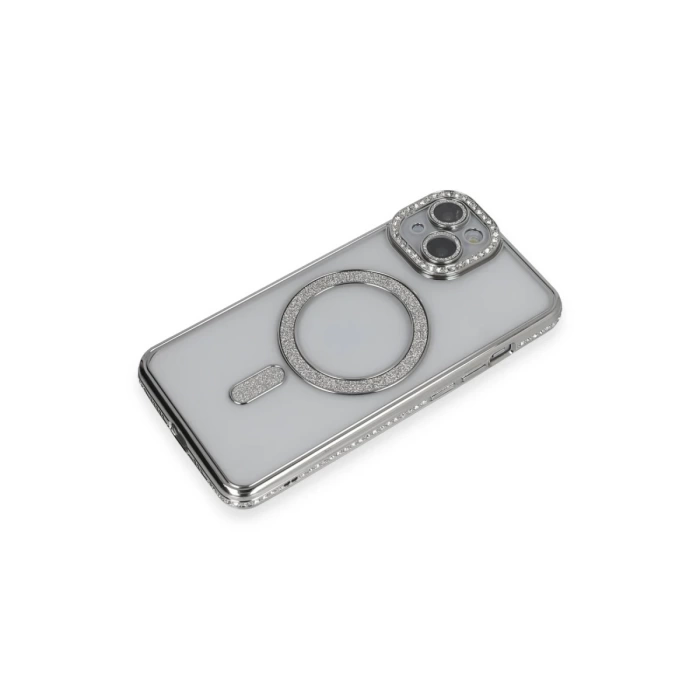 Newface iPhone 14 Kılıf Joke Simli Magneticsafe Kılıf - Gümüş