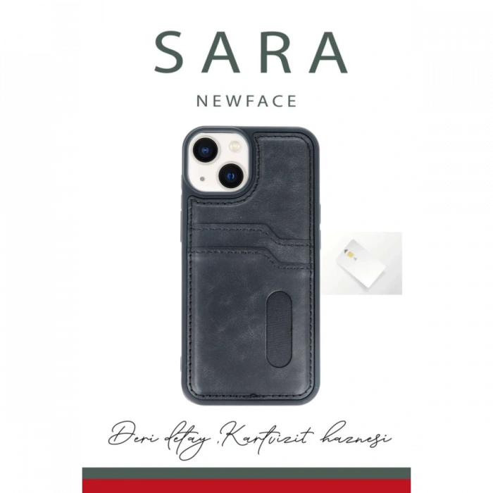 iPhone 14 Kılıf Sara Kartvizitli Deri Kılıf