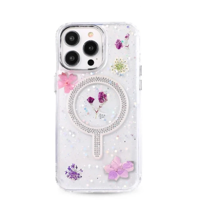 Newface iPhone 14 Pro Flower Magsafe Kapak - Mor