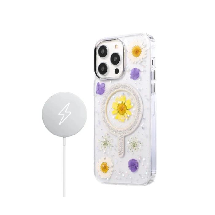 Newface iPhone 14 Pro Flower Magsafe Kapak - Sarı