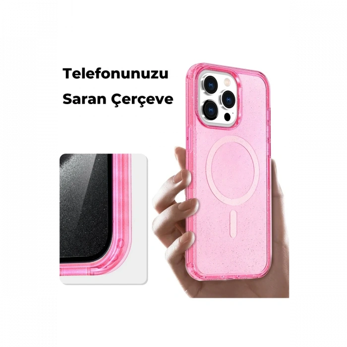 Newface iPhone 14 Pro Kılıf Glow Magsafe Kapak - Turuncu